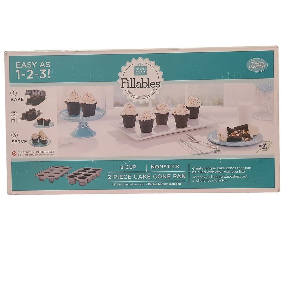 Baker's Advantage Fillables 8 Cup Nonstick 2 Piece‎ Cake Cone Pan for Cupcakes